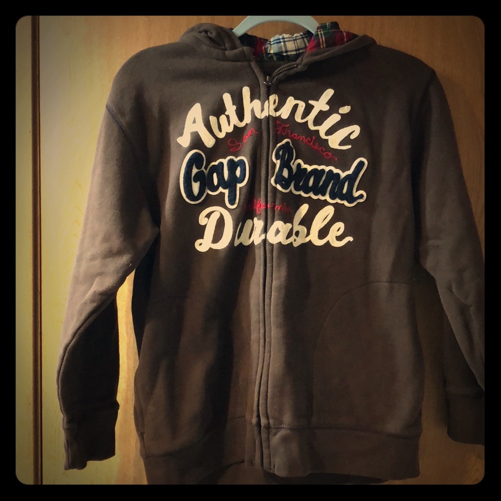 Gap Plaid and Brown Hoodie